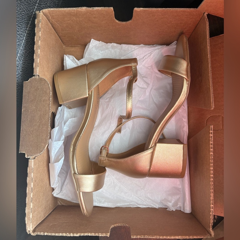 Elegant Gold Block Heel Sandals